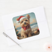 Yorkipoo Dog Christmas  Beach Vierkante Sticker (Envelop)