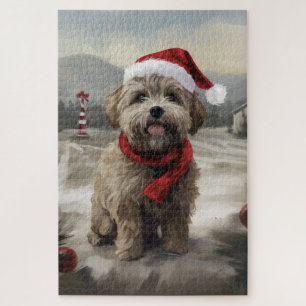 Yorkipoo-hond in de sneeuw Kerstmis Legpuzzel