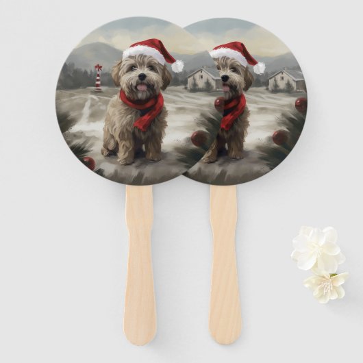 Yorkipoo Hond in Sneeuw Kerstmis Handwaaier (Voorkant en achterkant)