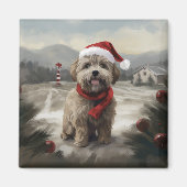 Yorkipoo Hond in Sneeuw Kerstmis Magneet (Voorkant)