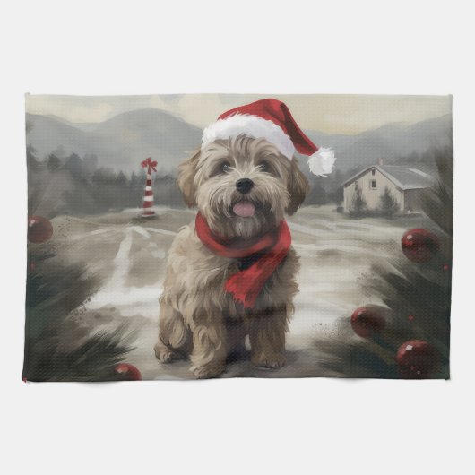 Yorkipoo Hond in Sneeuw Kerstmis Theedoek (Horizontaal)