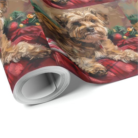 Yorkipoo Hond Kerstfeest Cadeaupapier (Rol Hoek)