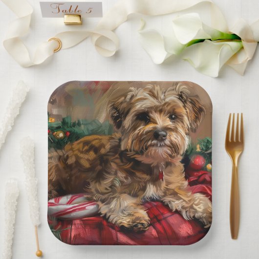 Yorkipoo Hond Kerstfeest Papieren Bordje (Huwelijk)