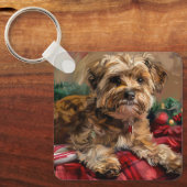 Yorkipoo Hond Kerstfeest Sleutelhanger (Voorkant)
