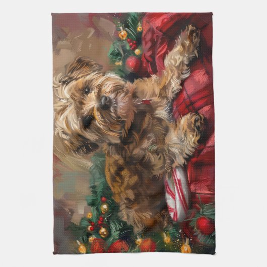 Yorkipoo Hond Kerstfeest Theedoek (Verticaal)