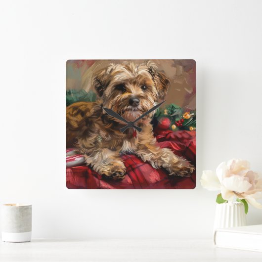 Yorkipoo Hond Kerstfeest Vierkante Klok (Huis)