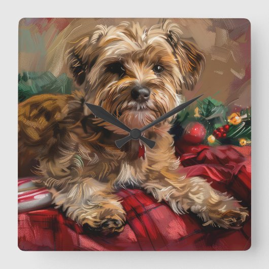 Yorkipoo Hond Kerstfeest Vierkante Klok (Voorkant)