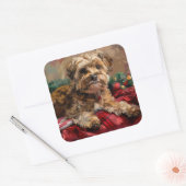 Yorkipoo Hond Kerstfeest Vierkante Sticker (Envelop)