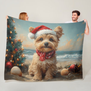Yorkipoo Hond Kerstmis Vintage Strand Fleece Deken