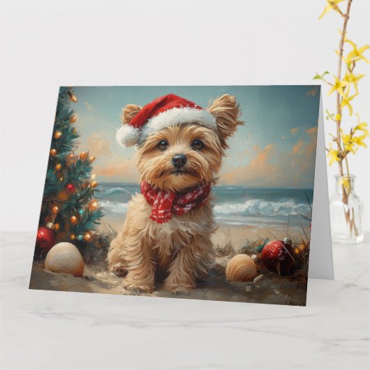 Yorkipoo hond kerstmis vintage strand kaart (Gele Bloem)
