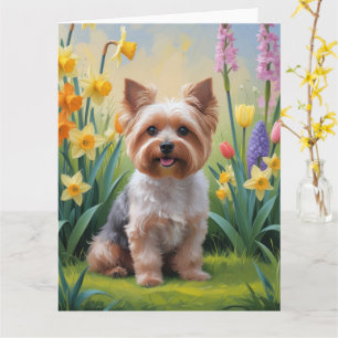 Yorkipoo-hond lente bloemen schilderij kaart