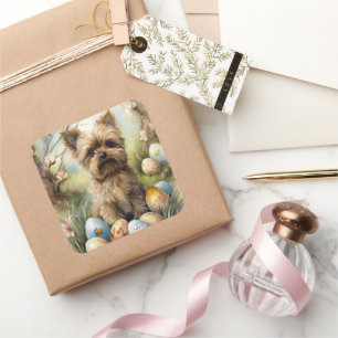 Yorkipoo-hond met Pasen-eieren Vakantie Vierkante Sticker