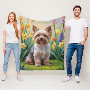 Yorkipoo Hond Spring Bloemen Schilderen Fleece Deken