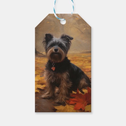 Yorkipoo in de herfst laat Herfst inspireren Cadeaulabel (Voorkant)