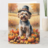 Yorkipoo in de herfst verlaat de Thanksgiving kuns Kaart (Voorkant)