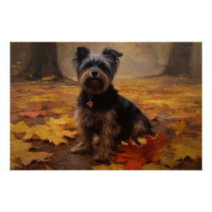 Yorkipoo in herfstbladeren vallen inspireren perfect poster
