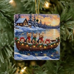 Yorkipoo Kerstboot Vakantie Keramisch Ornament