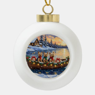 Yorkipoo Kerstboot Vakantie Keramische Bal Ornament