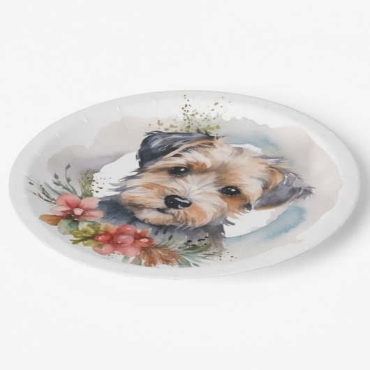 Yorkipoo Kerstkrans feestelijke pup Papieren Bordje (Gekanteld)