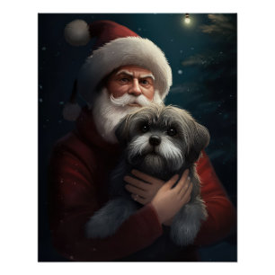 Yorkipoo met kerstman Feestelijke kerst Perfect Poster