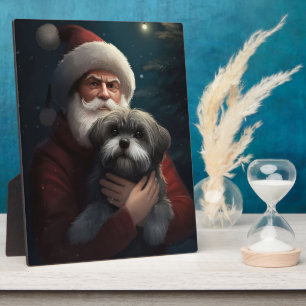 Yorkipoo met Kerstman Feestelijke Kerstmis Fotoplaat