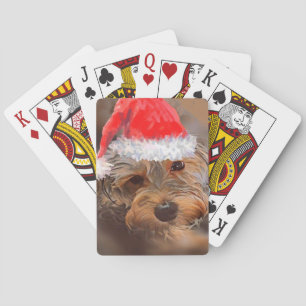 Yorkipoo met kerstmis speelkaarten