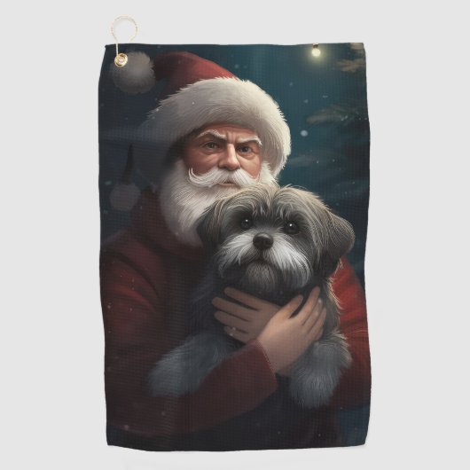 Yorkipoo met sinterklaas feestelijke kerst golfhanddoek (Voorkant)