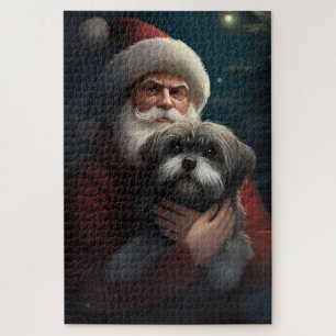 Yorkipoo met sinterklaas feestelijke kerst legpuzzel