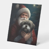 Yorkipoo met sinterklaas feestelijke kerst reclamebord met voetstuk (Voorkant)