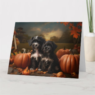 Yorkipoo Pup Autumn Delight Pompoen Kaart