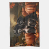 Yorkipoo Puppy Herfst Delight Pompoen Theedoek (Verticaal)