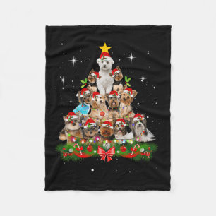 Yorkshire Christmas Dog Tree Funny Dog T - shirts Fleece Deken