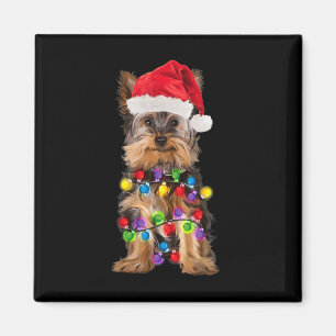 Yorkshire Christmas Yorkie Dog Santa Hat Kerstmis Magneet