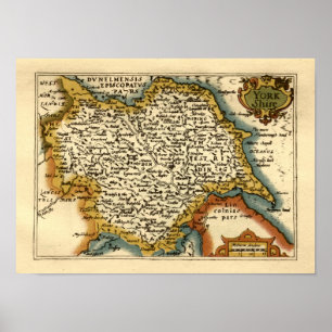 Yorkshire County England Oude antiquarische atlas  Poster