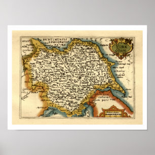 Yorkshire County England Oude antiquarische atlas Poster