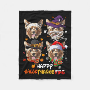 Yorkshire Dog Hallothanksmas Halloween Thanksgivin Fleece Deken