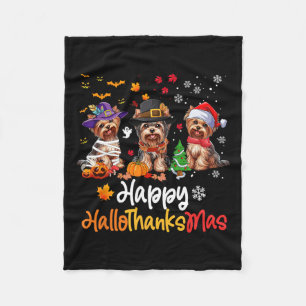 Yorkshire Dog Halloween Kerstfeest Happy Hallobeda Fleece Deken