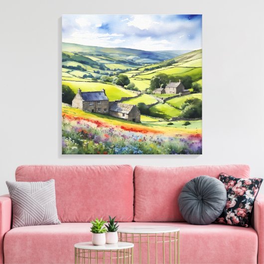 "Yorkshire Meadowsong" Landschap Yorkshire Dales Canvas Afdruk (Insitu (Woonkamer))