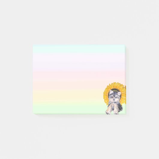 Yorkshire Puppy Dog & Sunflower op parelkleurstoff Post-it® Notes (Voorkant)