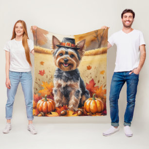 Yorkshire Terrier Autumn verlaat Thanksgiving Fleece Deken
