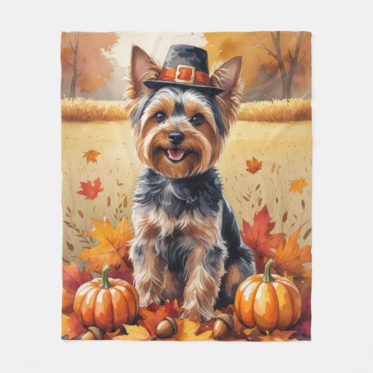 Yorkshire Terrier Autumn verlaat Thanksgiving Fleece Deken (Voorkant)