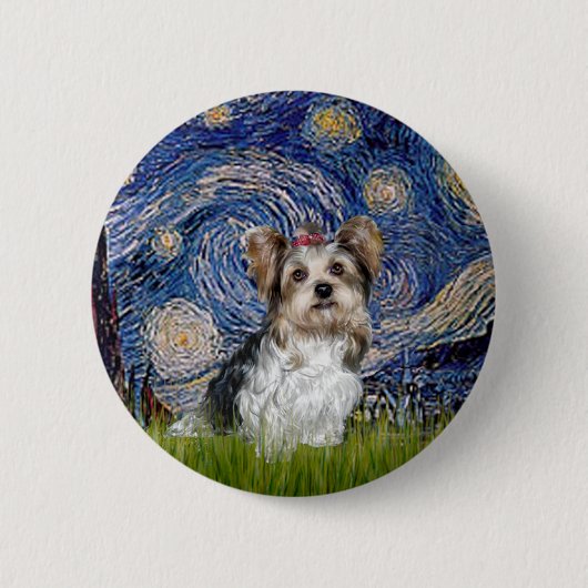 Yorkshire Terrier (Biewer) - Sterrennacht Ronde Button 5,7 Cm (Voorkant)