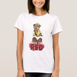 Yorkshire Terrier brandweerman terug de rode T-shirt