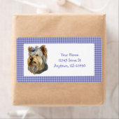 Yorkshire Terrier Bust Blue Bow Étiquettes (En situation)