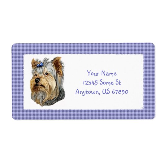 Yorkshire Terrier Bust Blue Bow Étiquettes (Devant)
