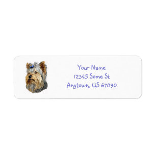 Yorkshire Terrier Bust Blue Bow Étiquettes
