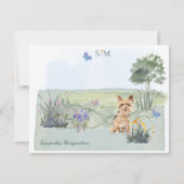 Yorkshire Terrier Butterfly Meadow Monogram Naam Notitiekaartje (Voorkant)