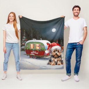 Yorkshire Terrier Caravan Kerst Avontuur Fleece Deken