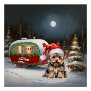 Yorkshire Terrier Caravan Kerstavontuur Perfect Poster
