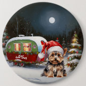Yorkshire Terrier Caravan Kerstavontuur Ronde Button 6,0 Cm (Voorkant)